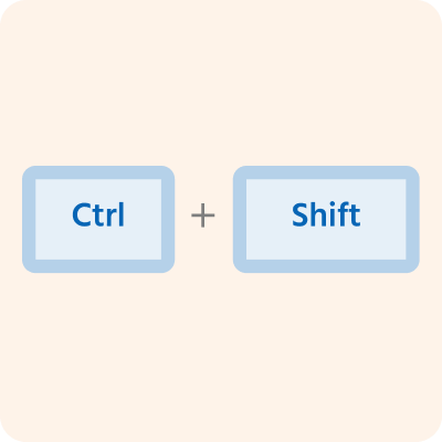 Keyboard showing Ctrl plus Shift keys for shortcuts.