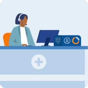 Person wearing a headset using a desktop computer.