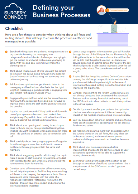 Document preview of the Call Routing Considerations guide, styled as a formal multi-page text document with dark blue headers.