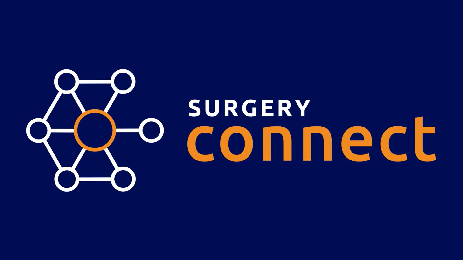 Surgery Connect logo featuring a network-style icon and company name on a dark blue background.
